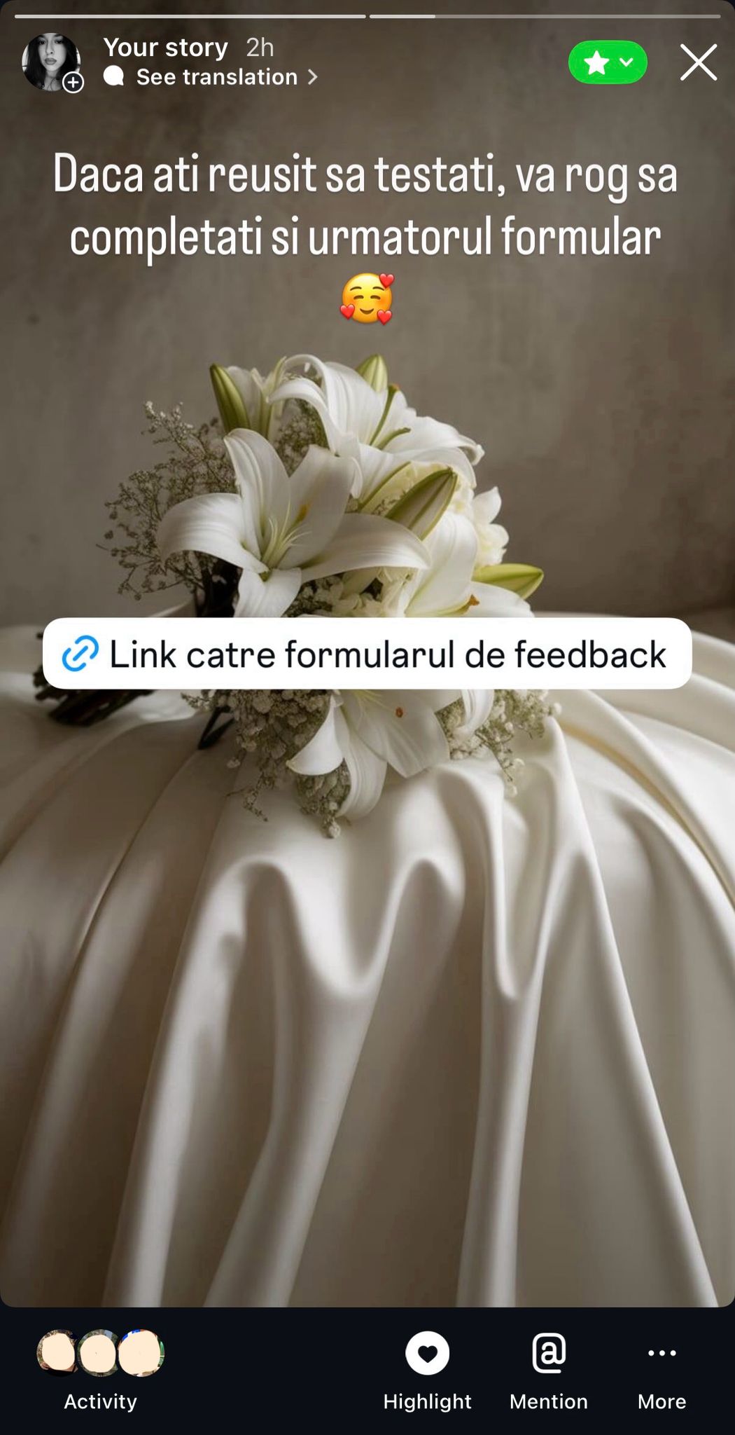 Instagram Story distribuție MVP 1